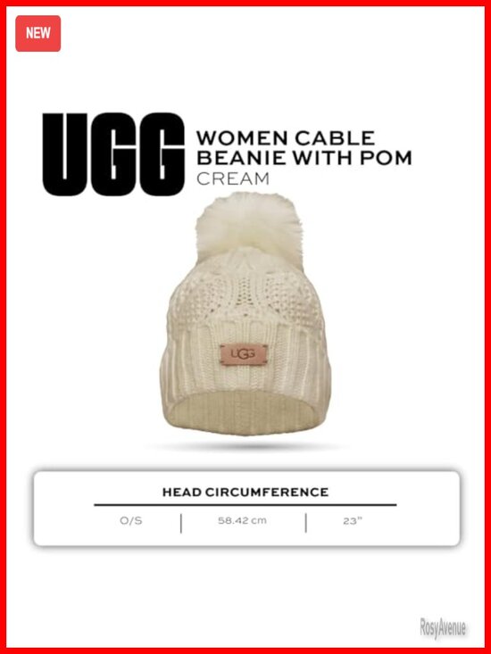 Cable Knit Beanie with Pom, Acrylic Blend, Warm Stretchable Hat